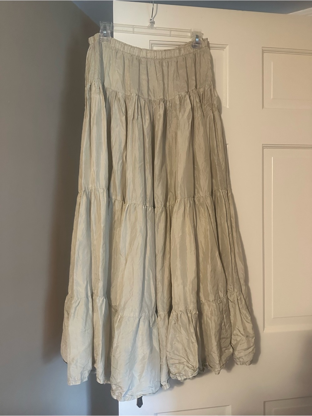 Silk Spenser Jeremy Light Cream Tiered Maxi Skirt
